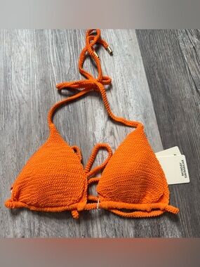 Monday Swimwear Orange Textured Triangle Bikini Top